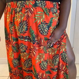 Boohoo Palm Printed Split Maxi-Skirt